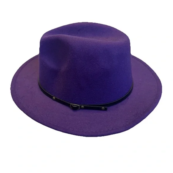 Purple Classic Fedora Hat Felt Panama Classic Jazz Cap, Wide Yellow Brim Unisex - Picture 2 of 12